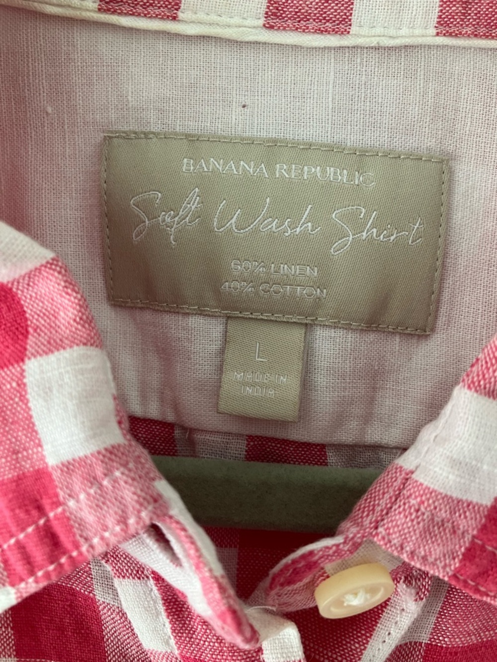 Banana Republic Coral-Red and White Gingham Shirt - Picture 2 of 3